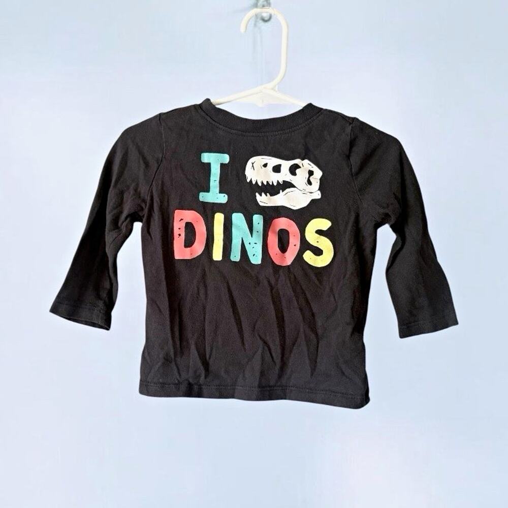 Old Navy Long Sleeve Shirt 12-18 Months Charcoal Black T-Rex Dinos